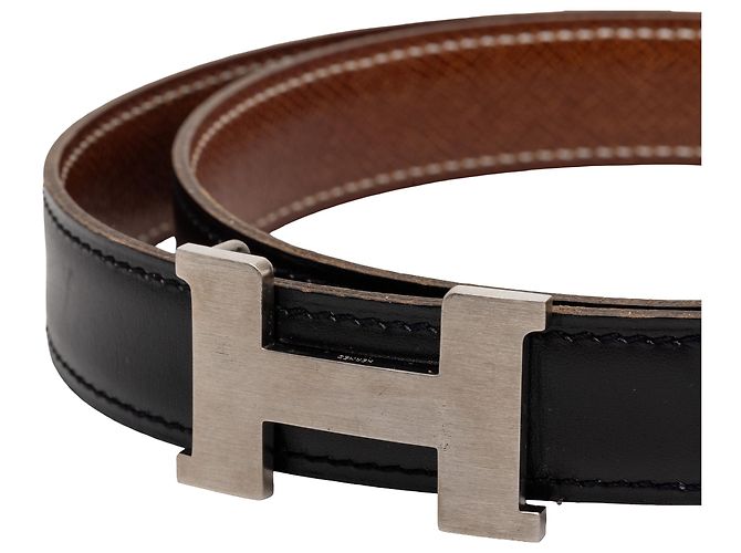 Cintura reversibile Hermès Constance H in pelle Swift ed Epsom nera Nero - vista 4