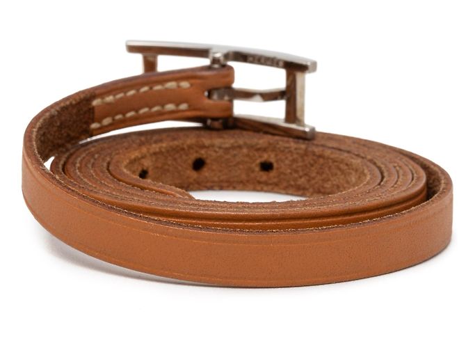 Pulsera Behapi Double Tour en cuero marrón Hermès Castaño - vista 3