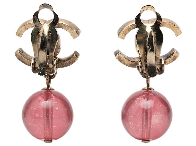 Orecchini a clip Chanel Gold CC in ottone e resina - vista 2
