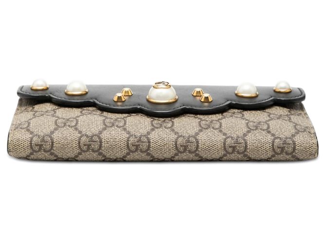 Portafoglio lungo Gucci Beige GG Supreme con peonie e perle - vista 3