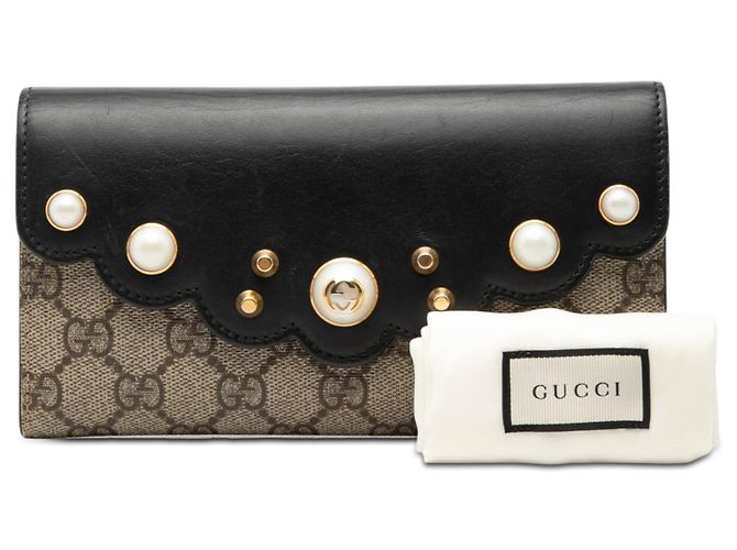 Portafoglio lungo Gucci Beige GG Supreme con peonie e perle - vista 8