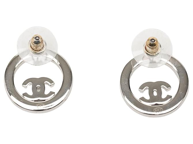 Orecchini Chanel Silver CC Brass Strass Push Back Argento - vista 2