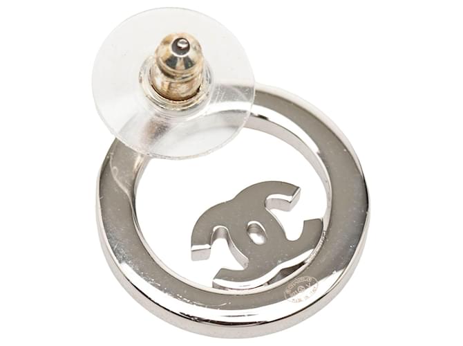 Orecchini Chanel Silver CC Brass Strass Push Back Argento - vista 3