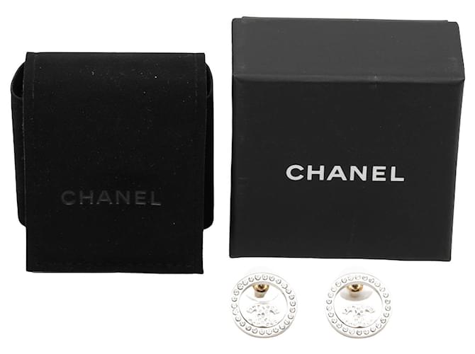 Orecchini Chanel Silver CC Brass Strass Push Back Argento - vista 4