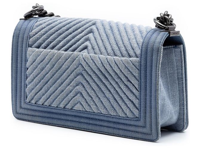 Chanel Blue Old Medium Chevron Denim Boy Flap Blu chiaro - vista 2