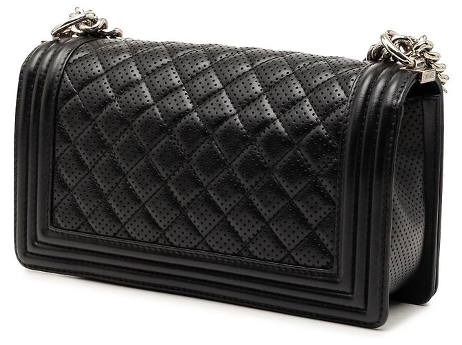 Chanel Black Old Medium Quilted Perforated Lambskin Boy Flap Nero - vista 2
