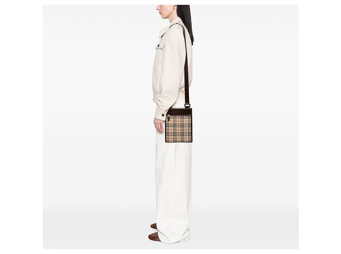 Borsa a tracolla in tela Burberry Beige House Check - vista 6