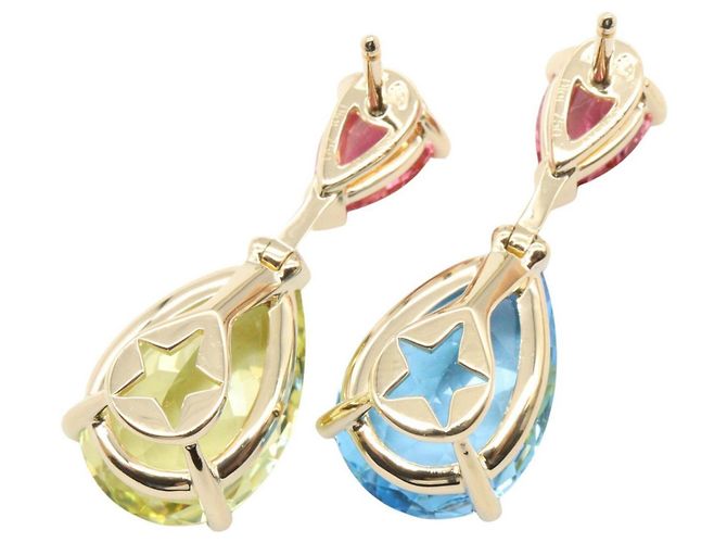 Orecchini Christian Dior Citrine, Topazio e Tormalina Rosa Blu D'oro Giallo - vista 4