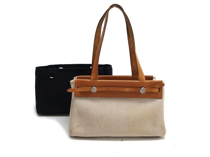 Hermès Hermes Herbag Cabas PM Borsa Tote Marrone Nero Beige - vista 2
