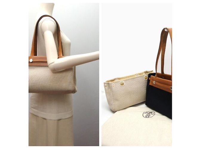 Hermès Hermes Herbag Cabas PM Borsa Tote Marrone Nero Beige - vista 3