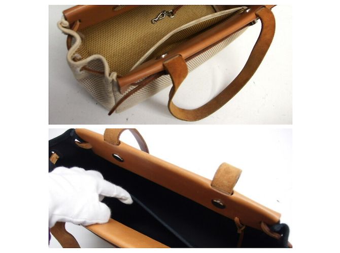 Hermès Hermes Herbag Cabas PM Borsa Tote Marrone Nero Beige - vista 5