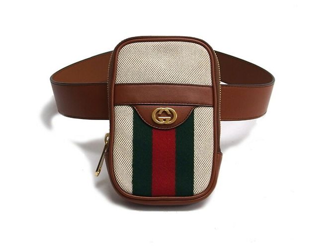 Bolsa de cintura/Pochete Gucci Sherry Line Double G Marrom Bege - vista 2