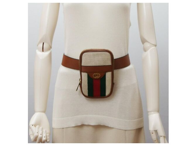 Bolsa de cintura/Pochete Gucci Sherry Line Double G Marrom Bege - vista 3