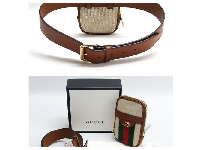 Bolsa de cintura/Pochete Gucci Sherry Line Double G Marrom Bege - vista 4