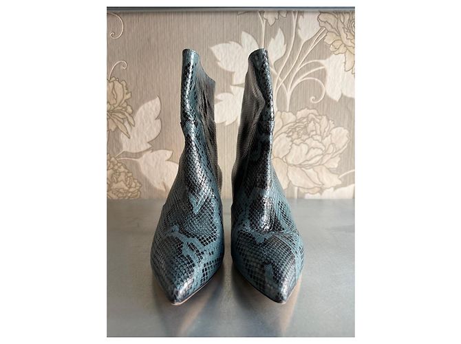 Paris Texas Python Print Ankle Boots Blue - view 2