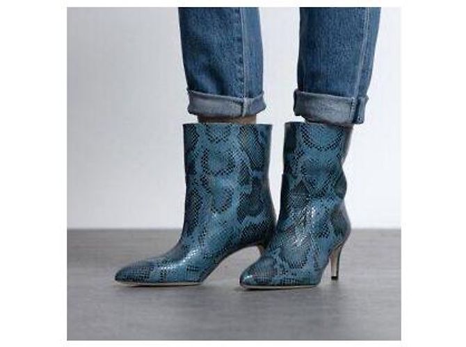 Paris Texas Python Print Ankle Boots Blue - view 9