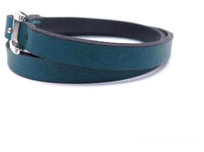 Hermès BRACELET HERMES BEHAPI DOUBLE TOUR EN CUIR SWIFT BLEU EPSOM NOIR T16 BANGLE - vue 13