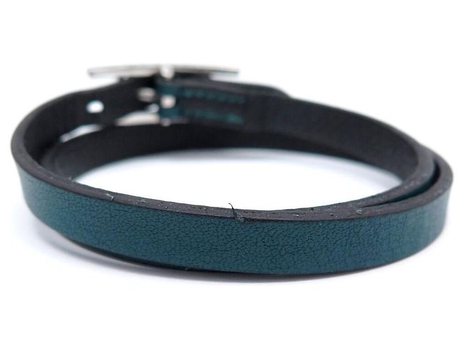 Hermès BRACELET HERMES BEHAPI DOUBLE TOUR EN CUIR SWIFT BLEU EPSOM NOIR T16 BANGLE - vue 14
