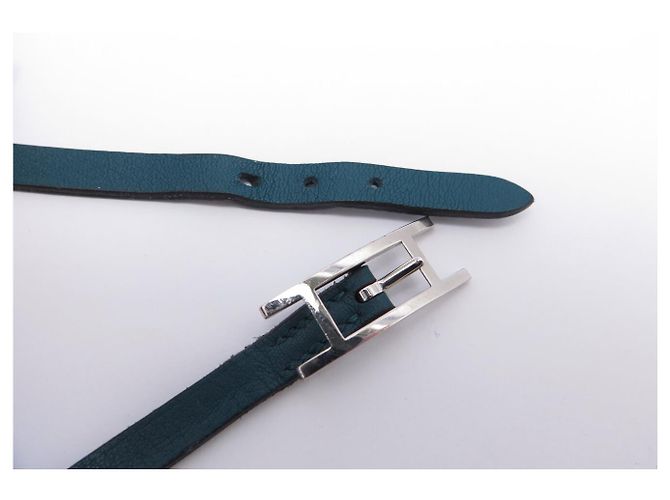 Hermès BRACELET HERMES BEHAPI DOUBLE TOUR EN CUIR SWIFT BLEU EPSOM NOIR T16 BANGLE - vue 16