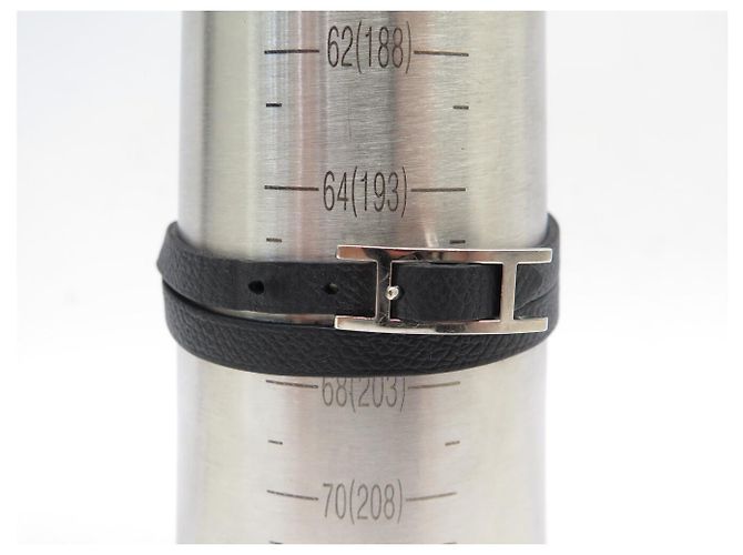 Hermès BRACELET HERMES BEHAPI DOUBLE TOUR EN CUIR SWIFT BLEU EPSOM NOIR T16 BANGLE - vue 8