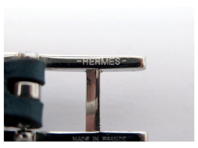 Hermès BRACELET HERMES BEHAPI DOUBLE TOUR EN CUIR SWIFT BLEU EPSOM NOIR T16 BANGLE - vue 9