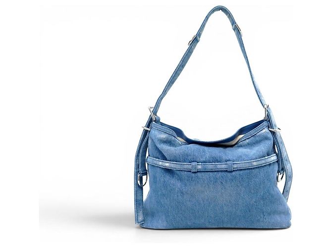 NUOVA BORSA A SPALLA GIVENCHY VOYOU MEDIUM DENIM BLU EFFETTO HOBO - vista 2