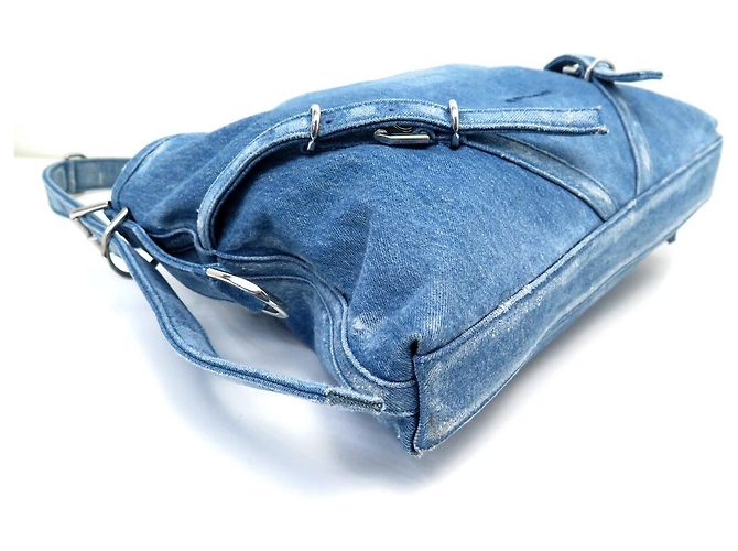 NUOVA BORSA A SPALLA GIVENCHY VOYOU MEDIUM DENIM BLU EFFETTO HOBO - vista 3