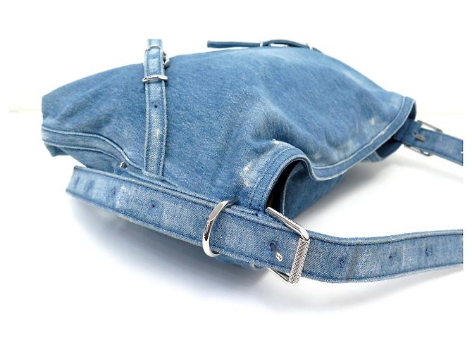 NUOVA BORSA A SPALLA GIVENCHY VOYOU MEDIUM DENIM BLU EFFETTO HOBO - vista 4