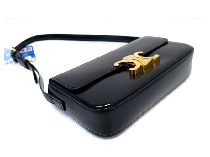 Céline BORSA CELINE CLAUDE 194143 POCCHETTE IN PELLE DI VITELLO LUCIDA NERA Nero - vista 3