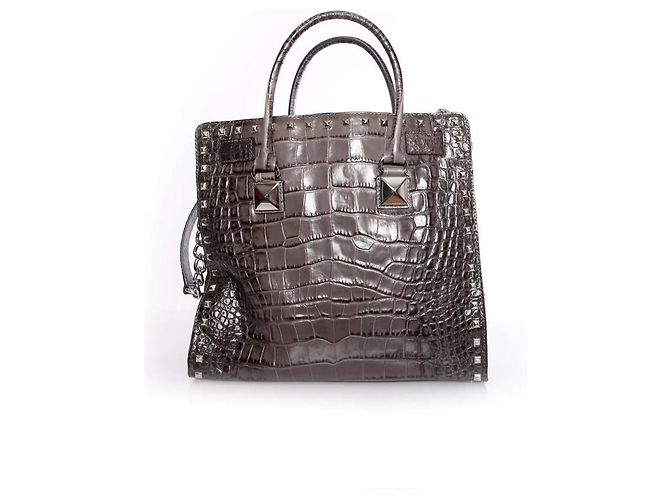 Michael Kors, Hamilton Tote aus grauem Krokodilpräge-Leder mit silberner Hardware. - Ansicht 4