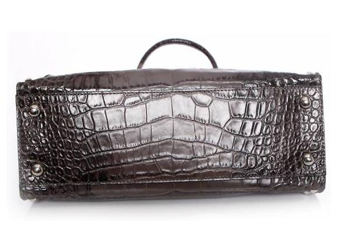 Michael Kors, Hamilton Tote aus grauem Krokodilpräge-Leder mit silberner Hardware. - Ansicht 5