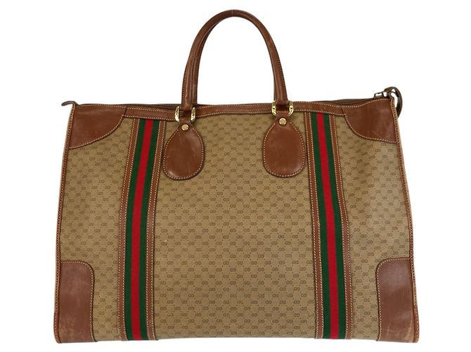 Sac Boston Gucci Vintage Micro GG Supreme Canvas et Cuir Marron - vue 2