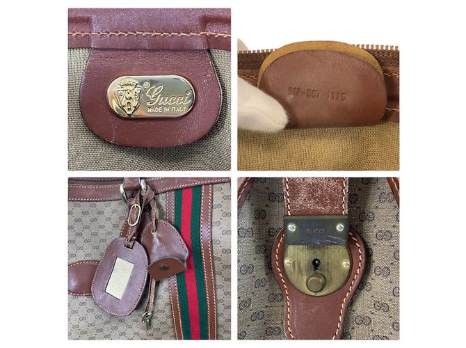 Sac Boston Gucci Vintage Micro GG Supreme Canvas et Cuir Marron - vue 3