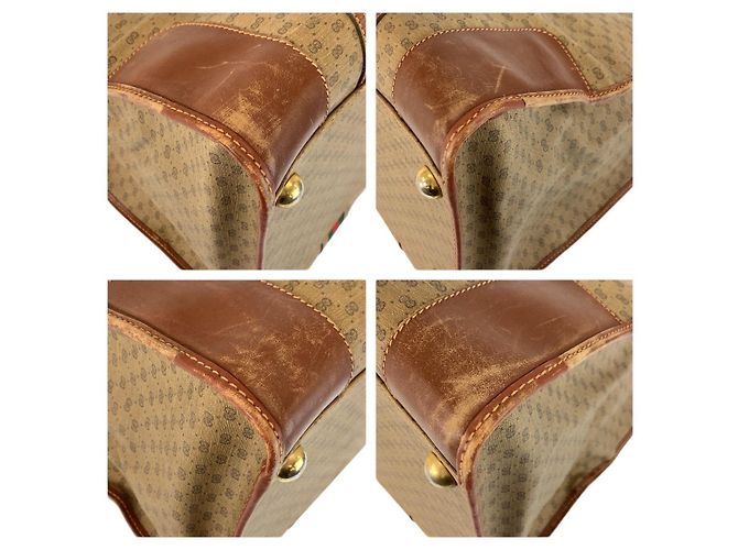 Sac Boston Gucci Vintage Micro GG Supreme Canvas et Cuir Marron - vue 4