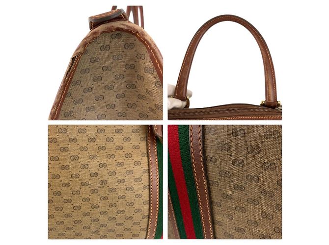 Sac Boston Gucci Vintage Micro GG Supreme Canvas et Cuir Marron - vue 5
