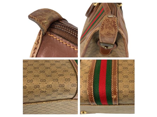 Sac Boston Gucci Vintage Micro GG Supreme Canvas et Cuir Marron - vue 6