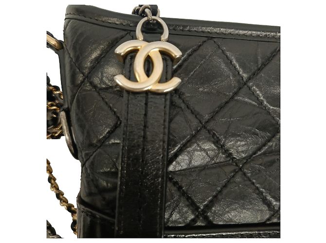 Borsa Hobo Chanel Small Gabrielle in pelle di vitello nera Nero - vista 5