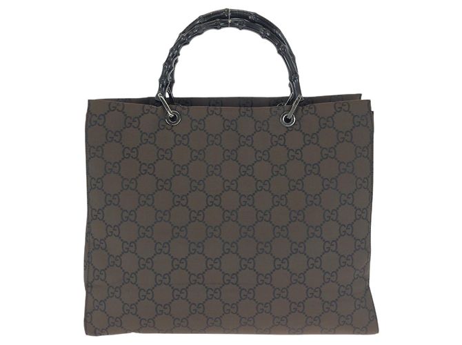 Borsa Tote Gucci Nylon Bamboo GG Marrone - vista 2