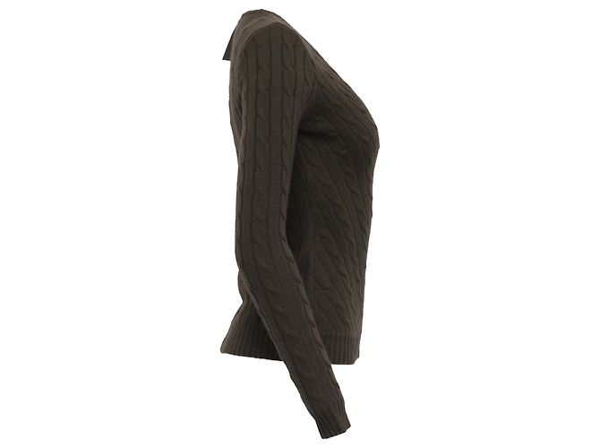 V-Ausschnitt-Pullover Ralph Lauren Black Label aus olivgrünem Kaschmir - Ansicht 3