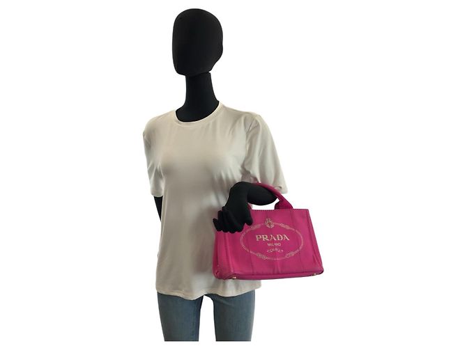 Tote in tela Canapa con logo Triangle Prada Rosa - vista 6