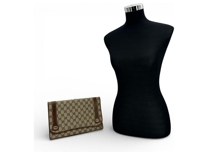 Clutch in tessuto vintage Gucci Marrone - vista 2