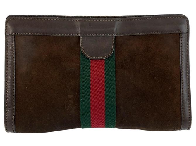 Pochette Gucci en daim marron vintage - vue 2