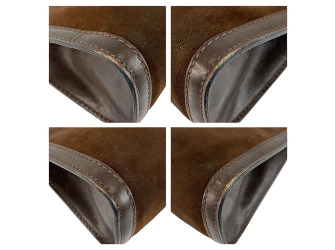 Pochette Gucci en daim marron vintage - vue 4