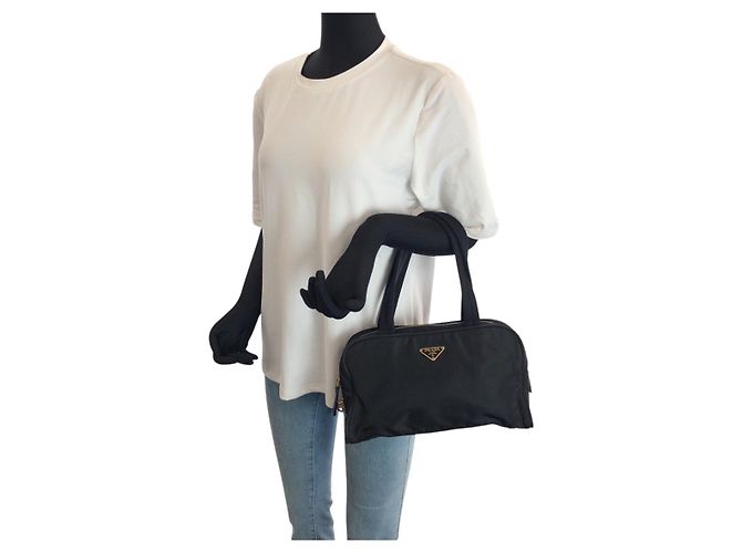 Borsa Tote Prada Nylon Tessuto Logo Triangle Nero - vista 6