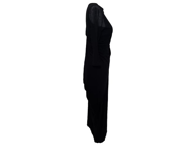 Vestido maxi de manga larga drapeado Rick Owens en algodón negro - vista 2