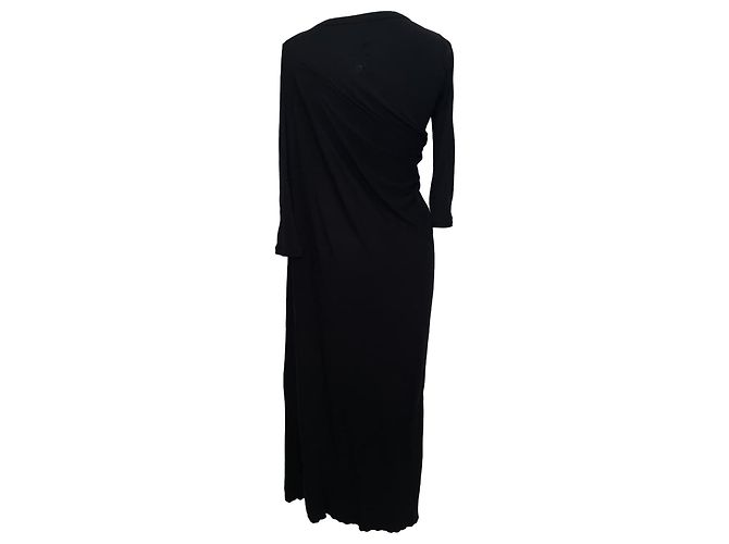 Vestido maxi de manga larga drapeado Rick Owens en algodón negro - vista 3