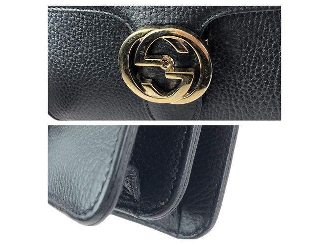 Borsa a tracolla Gucci in pelle con catena Interlocking G Nero - vista 5