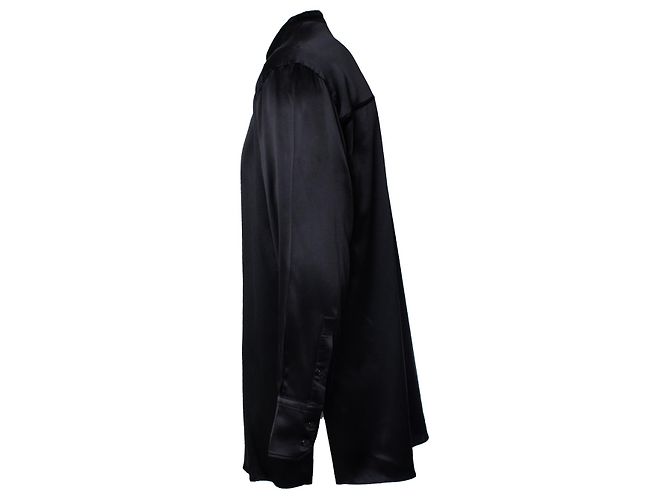Dolce & Gabbana, Camicia in seta nera con girocollo Nero - vista 2