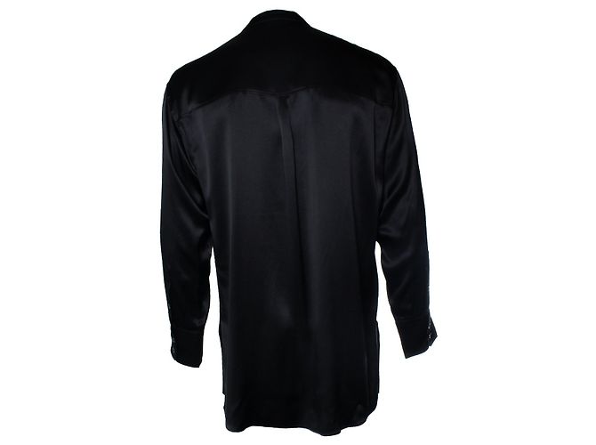 Dolce & Gabbana, Camicia in seta nera con girocollo Nero - vista 3