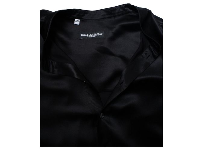 Dolce & Gabbana, Camicia in seta nera con girocollo Nero - vista 5